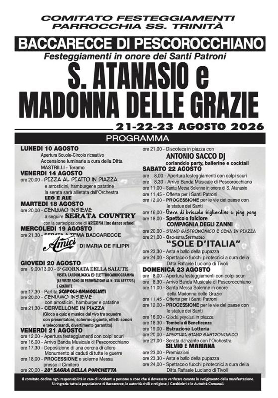 Programma feste Baccarecce 2026